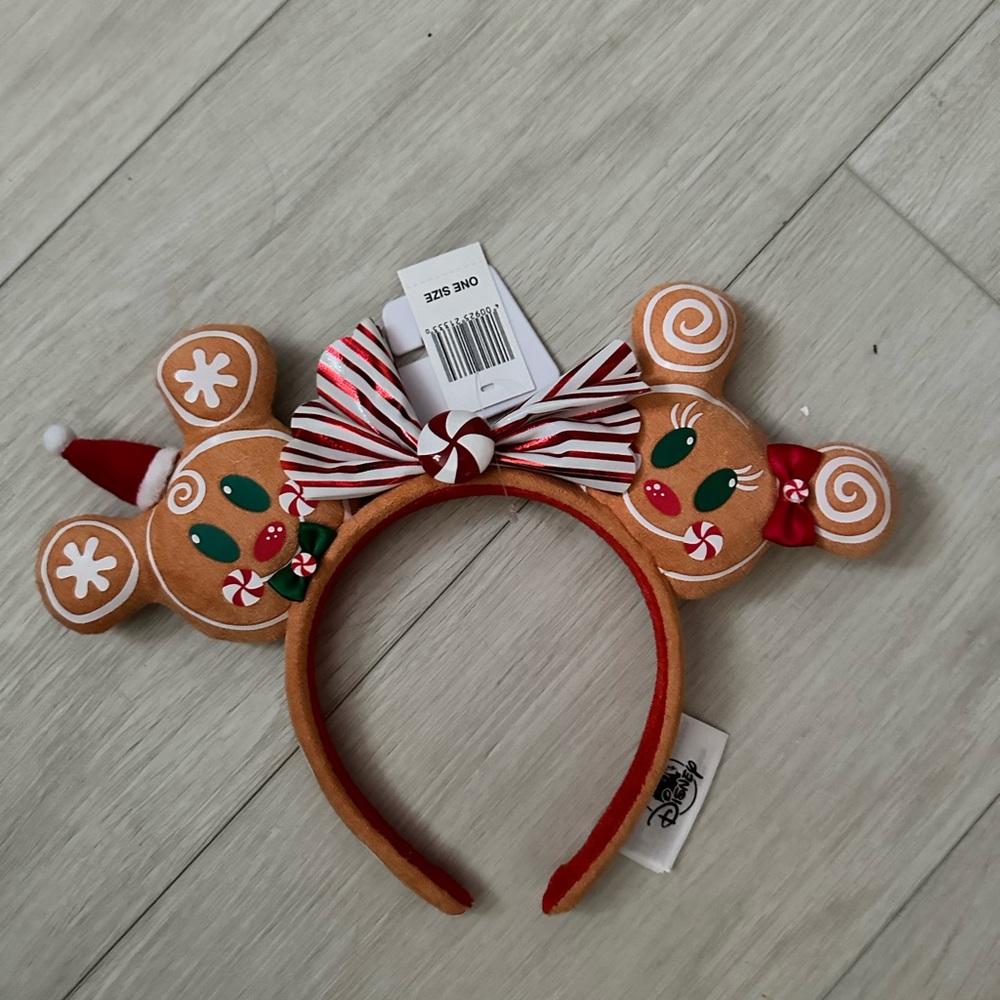 Disney Parks Gingerbread Mickey Mouse Ears with Red and Green Accents